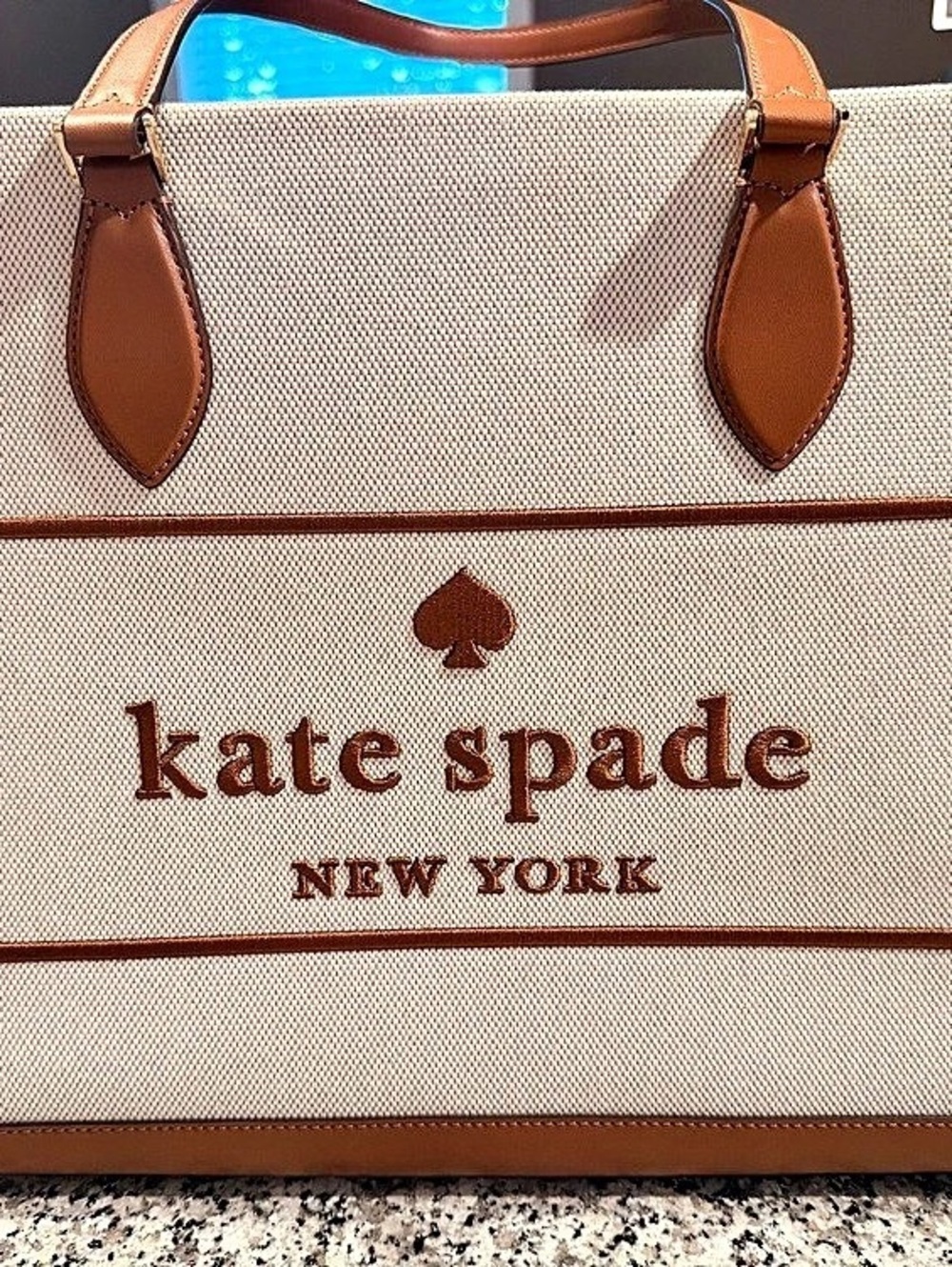 Kate Spade Canvas Tote in Brown & White